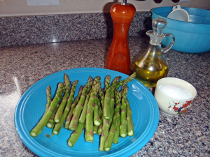 Asparagus prepped with Oil, Salt and Pepper by Connie Cockrell